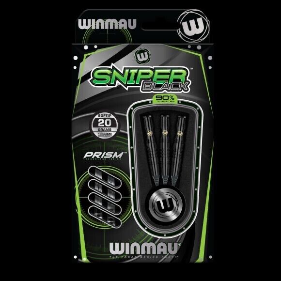 WINMAU SNIPER BLACK PRISM 20 GRAM SOFT TIP DARTS 85% TUNGSTUN SHIPS FREE BONUS