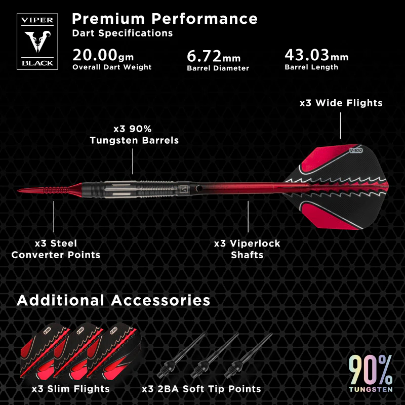 VIPER RED FLUX STEEL-SOFT TIP CONVERSION DARTS GLD PRODUCTS 20 GRAM 21-1225
