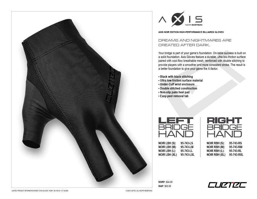 CUETEC GLOVE LEFT HAND MEDIUM AXIS NOIR LTD EDITION BLACK BRAND NEW SHIPS FREE