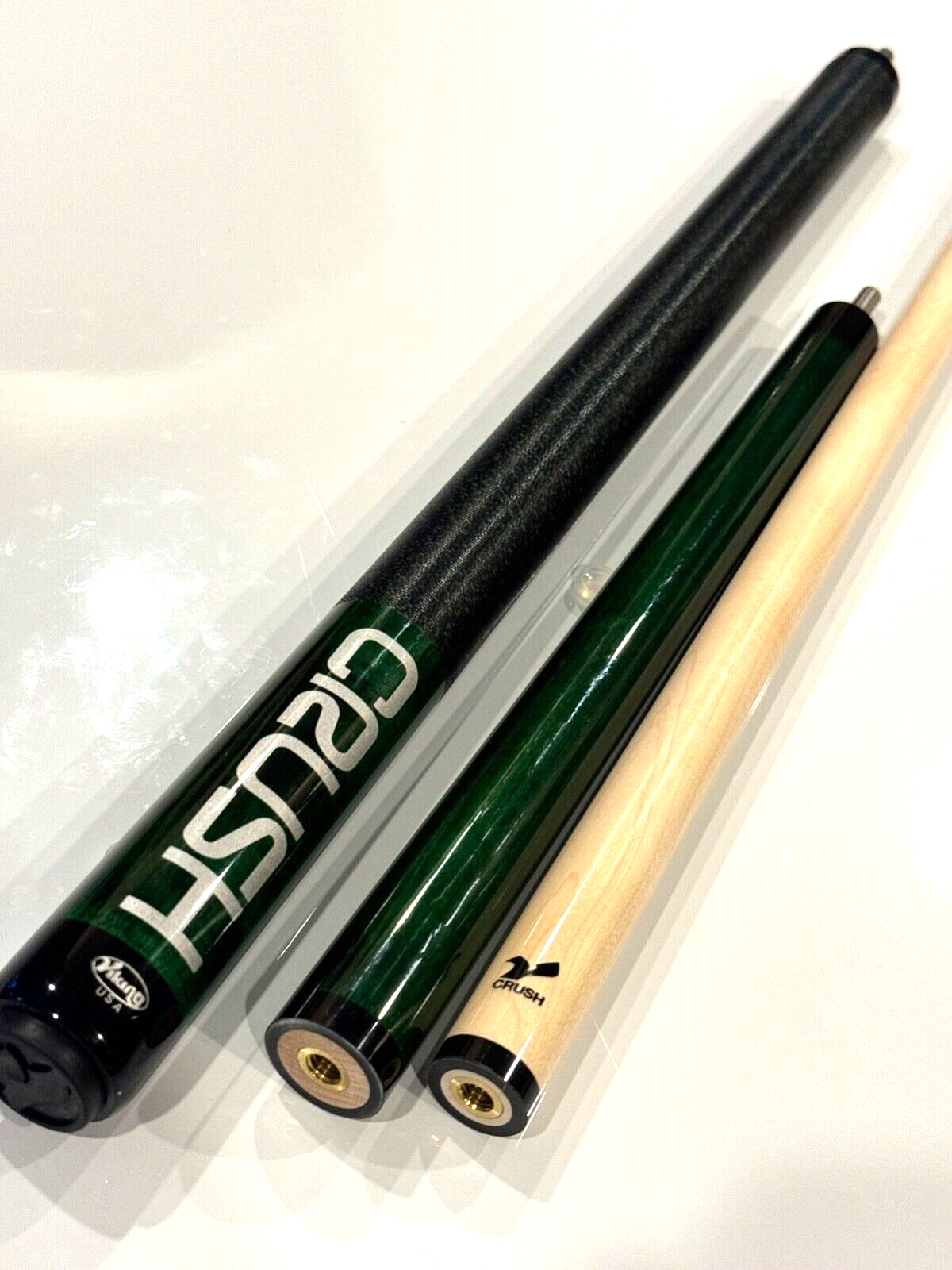 VIKING GREEN CRUSH BREAK JUMP CUE V CRUSH SHAFT LINEN NEW SHIPS FREE N FREE CASE