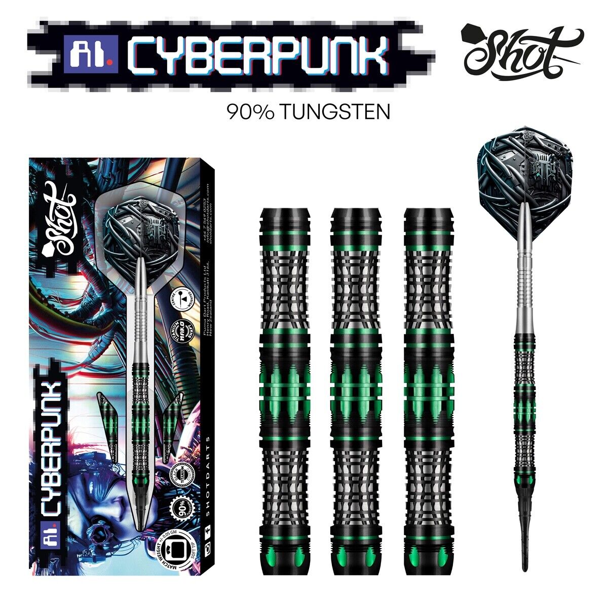 SHOT DARTS MODEL AI CYBERPUNK 20 GRAM TUNGSTEN SOFT TIP SHIPS FREE  FREE FLIGHTS