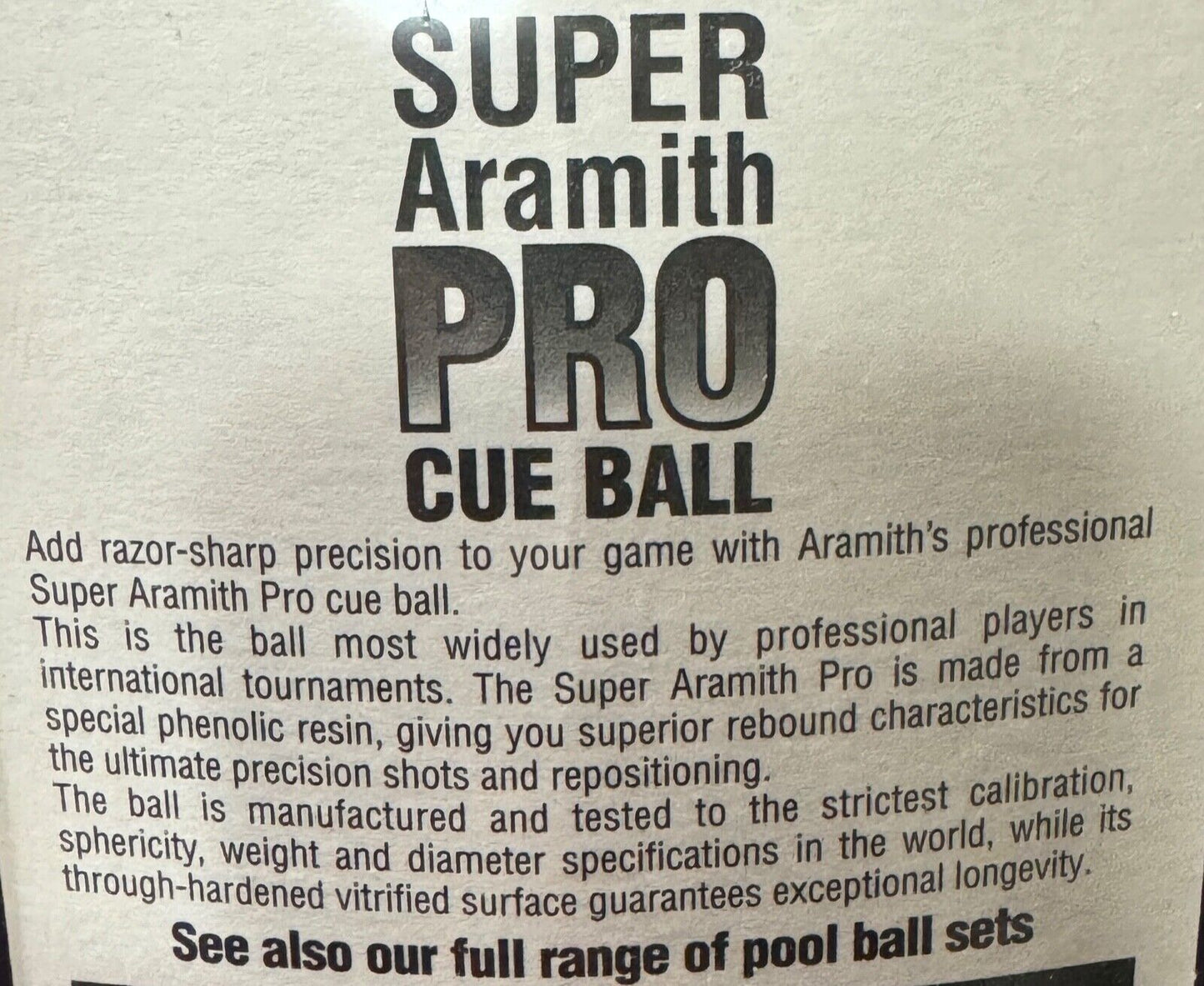 ARAMITH SUPER PRO CUE BALL RED LOGO NEW IN PACK BEWARE OF COPYCATS NEW SHIP FREE