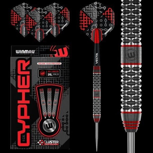 WINMAU CYPHER GRIP CONTROL 26 GRAM STEEL TIP DARTS 90% TUNGSTUN SHIPS FREE BONUS