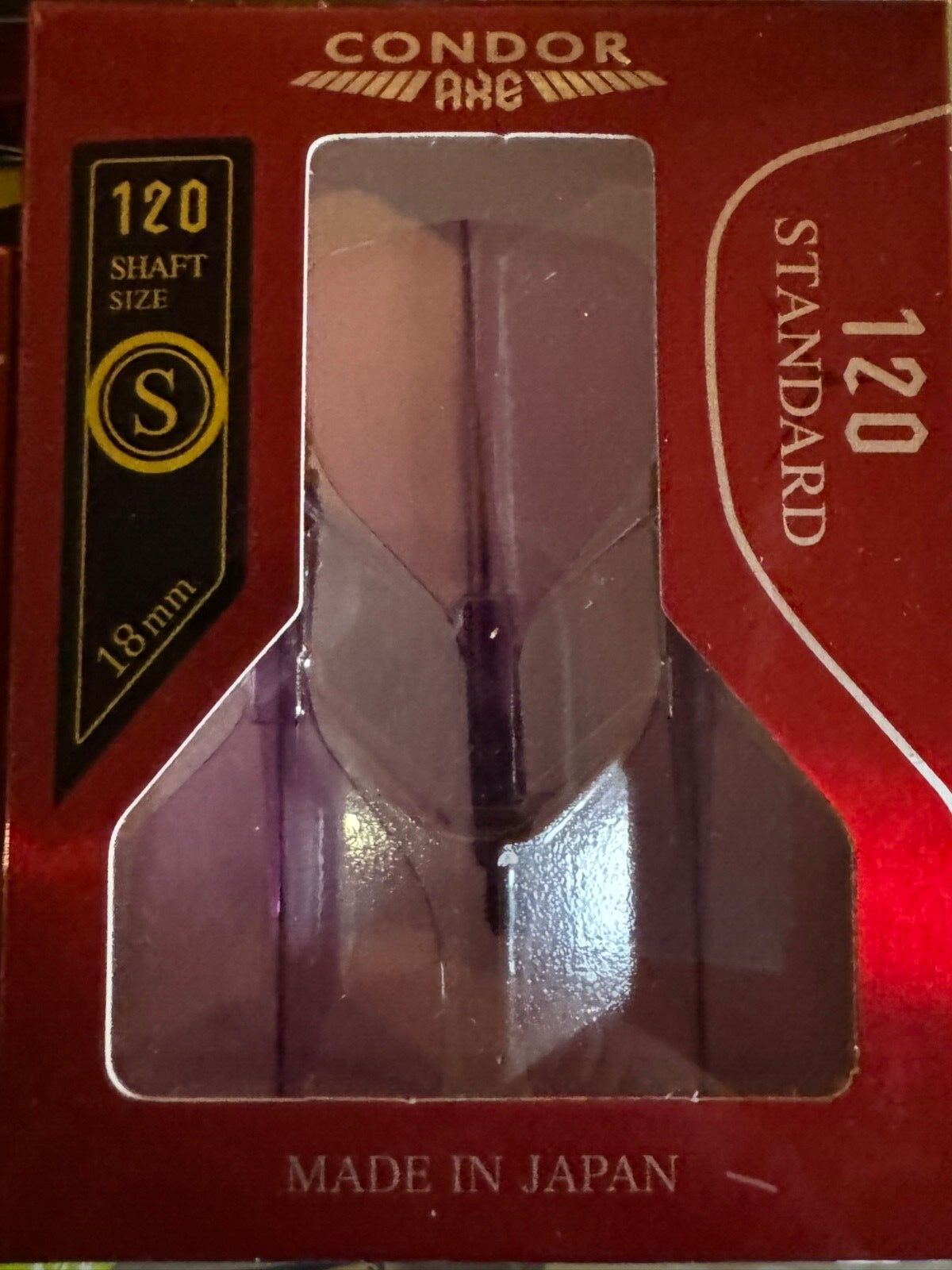 CONDOR AXE 120 PURPLE  DART FLIGHTS SHORT 18MM STANDARD 3 WING SHIP FREE NEW