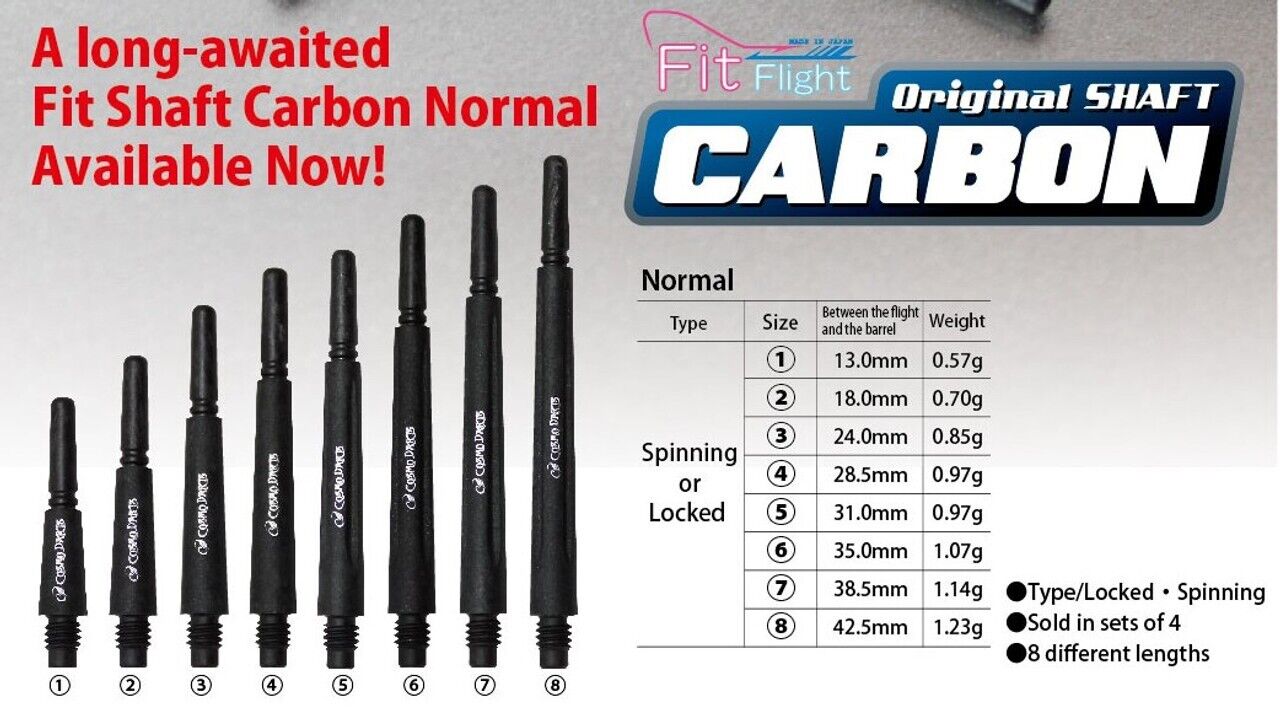 FIT FLIGHT CARBON SHAFTS #1 LENGTH SLIM SPINNING SHAFTS BRAND NEW SHIPS FREE