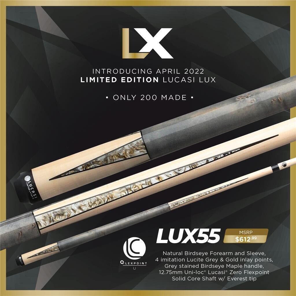 LUCASI LUX 55 CUSTOM POOL CUE 12.75 MM SHAFT LTD ONLY 200 MADE NEW FREE SHIPPING