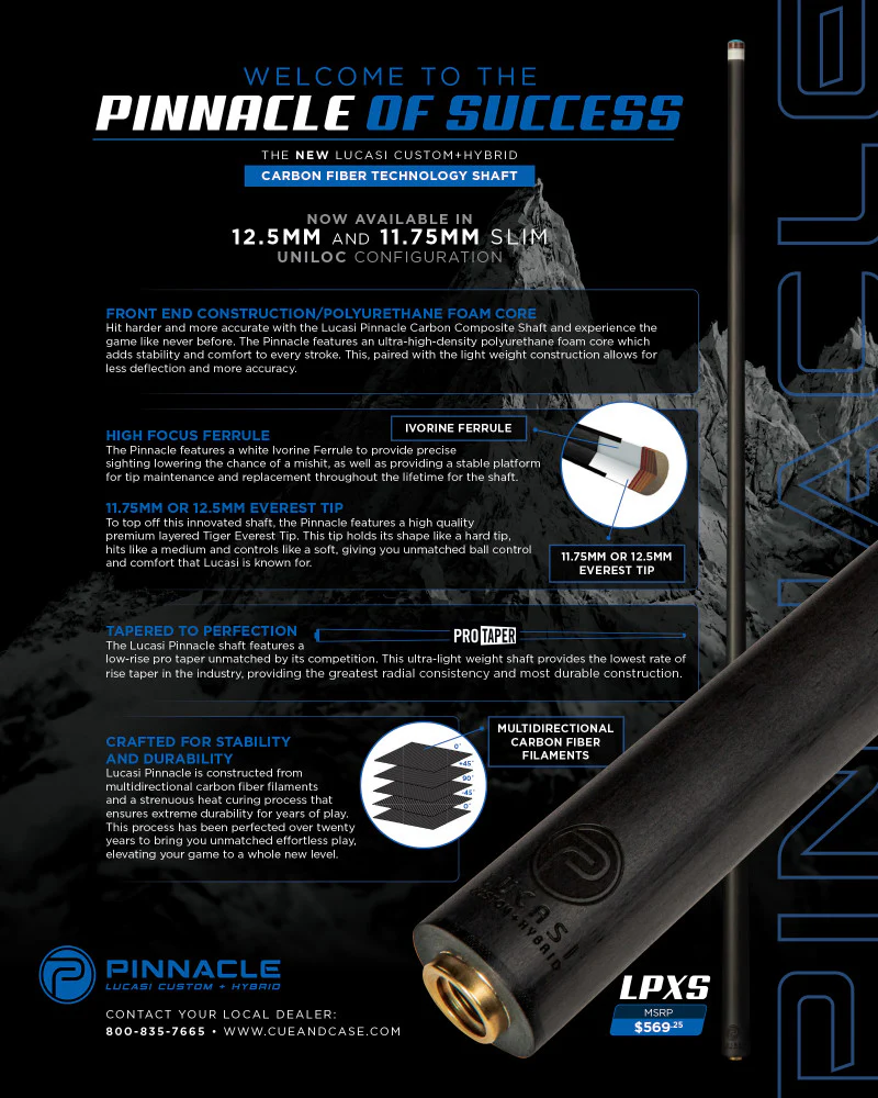 PINNACLE LUCASI CARBON FIBER SHAFT  12.5 MM 3/8 X 10 JOINT  NEW FREE SHIPPING