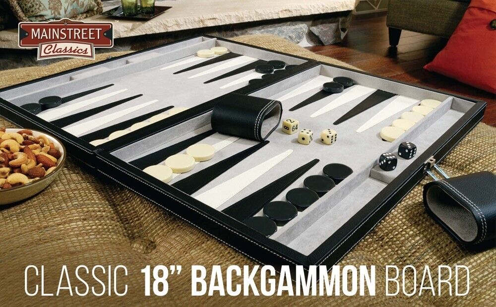 MAINSTREET CLASSIC 18" BACKGAMMON SET BY VIPER GLD FOLDING QUIET PLAY SHIPS FREE