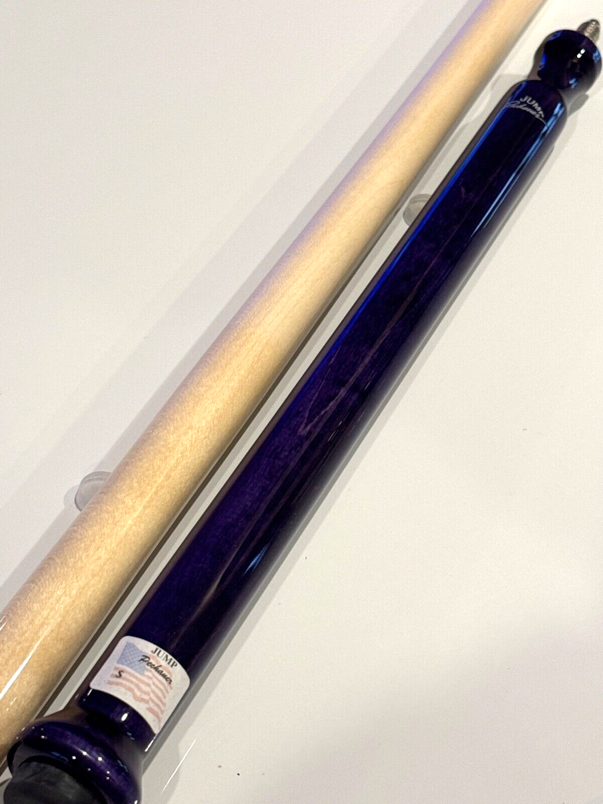 PECHAUER PURPLE STAINED JUMP CUE NEW STYLE PILOTED JOINT G10 TIP BRASS FERRULE