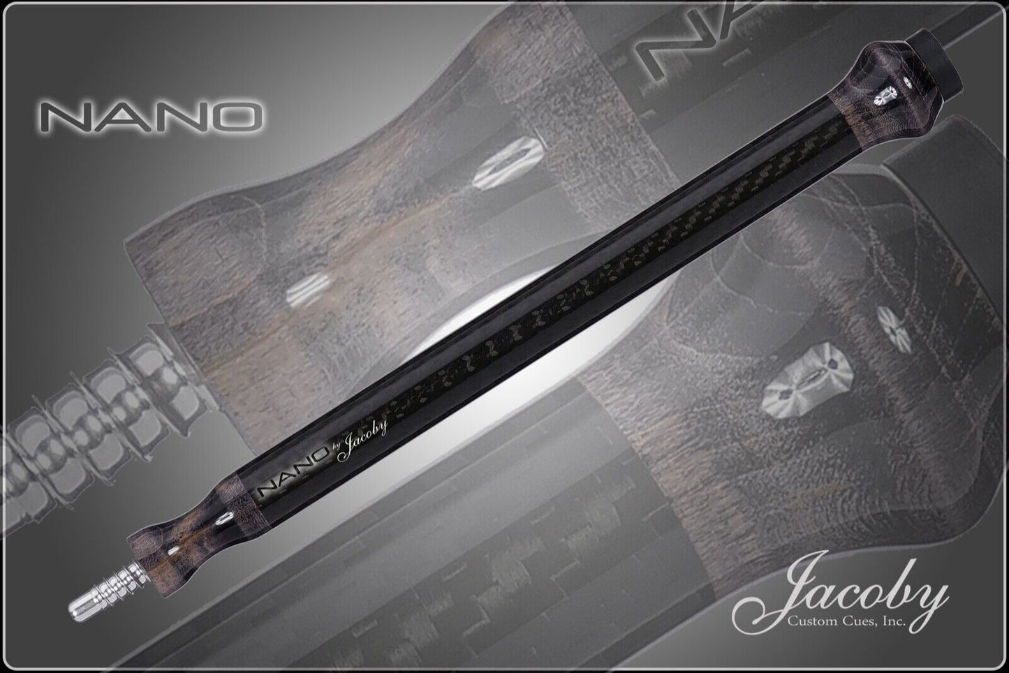 JACOBY NANO JUMP CUE CARBON FIBER FINGER GROOVE DESIGN FREE SHIPPING FREE CASE