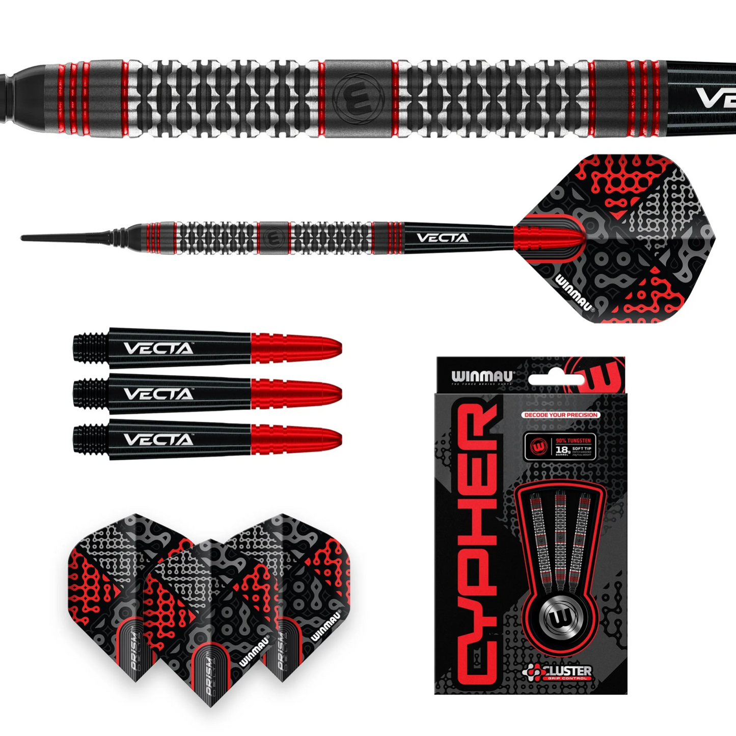 WINMAU CYPHER GRIP CONTROL 18 GRAM SOFT TIP DARTS 90% TUNGSTUN SHIPS FREE N MORE