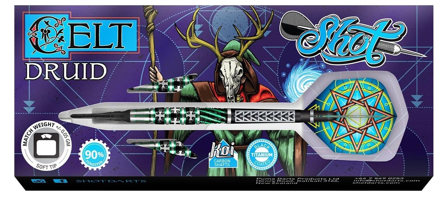 SHOT DARTS MODEL CELT DRUID 20 GRAM TUNGSTEN SOFT TIP SHIPS FREE N FREE FLIGHTS