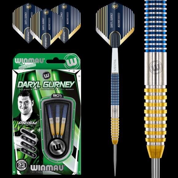 WINMAU DARYL GURNEY 90% TUNGSTEN STEEL TIP DARTS 23 GR SHIPS FREE FREE FLIGHTS