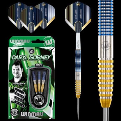 WINMAU DARYL GURNEY 90% TUNGSTEN STEEL TIP DARTS 23 GR SHIPS FREE FREE FLIGHTS