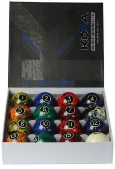 KODA BLACK MARBLEITE POOL BALLS 2 1/4" TRUE ROLL BRAND NEW SEALED SHIPS FREE