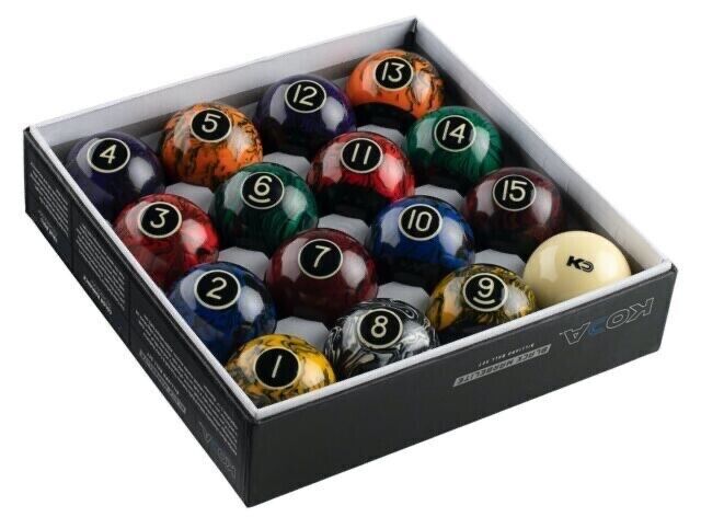 KODA BLACK MARBLEITE POOL BALLS 2 1/4" TRUE ROLL BRAND NEW SEALED SHIPS FREE