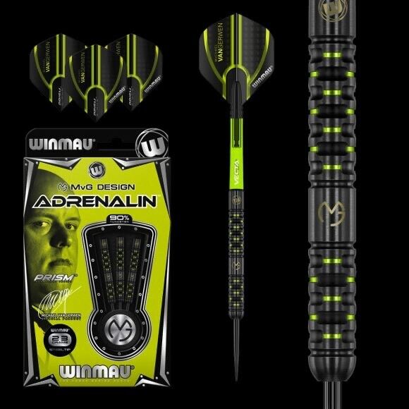 WINMAU 2113 MVG ADRENALINE EDITION 90% TUNGSTEN STEEL TIP DARTS 23 GR SHIPS FREE