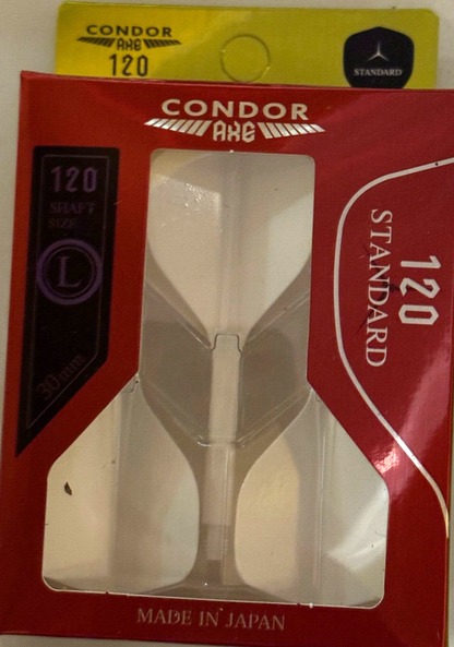 CONDOR AXE 120 WHITE DART FLIGHTS LONG 30 MM STANDARD 3 WING SHIP FREEE NEW