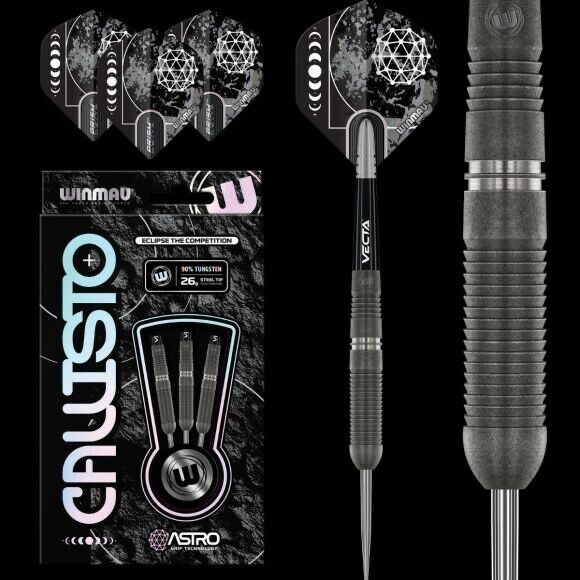 WINMAU CALLISTO SERIES STEEL TIP DARTS 26 GRAM 90% TUNGSTEN SHIPS FREE FLIGHTS 2