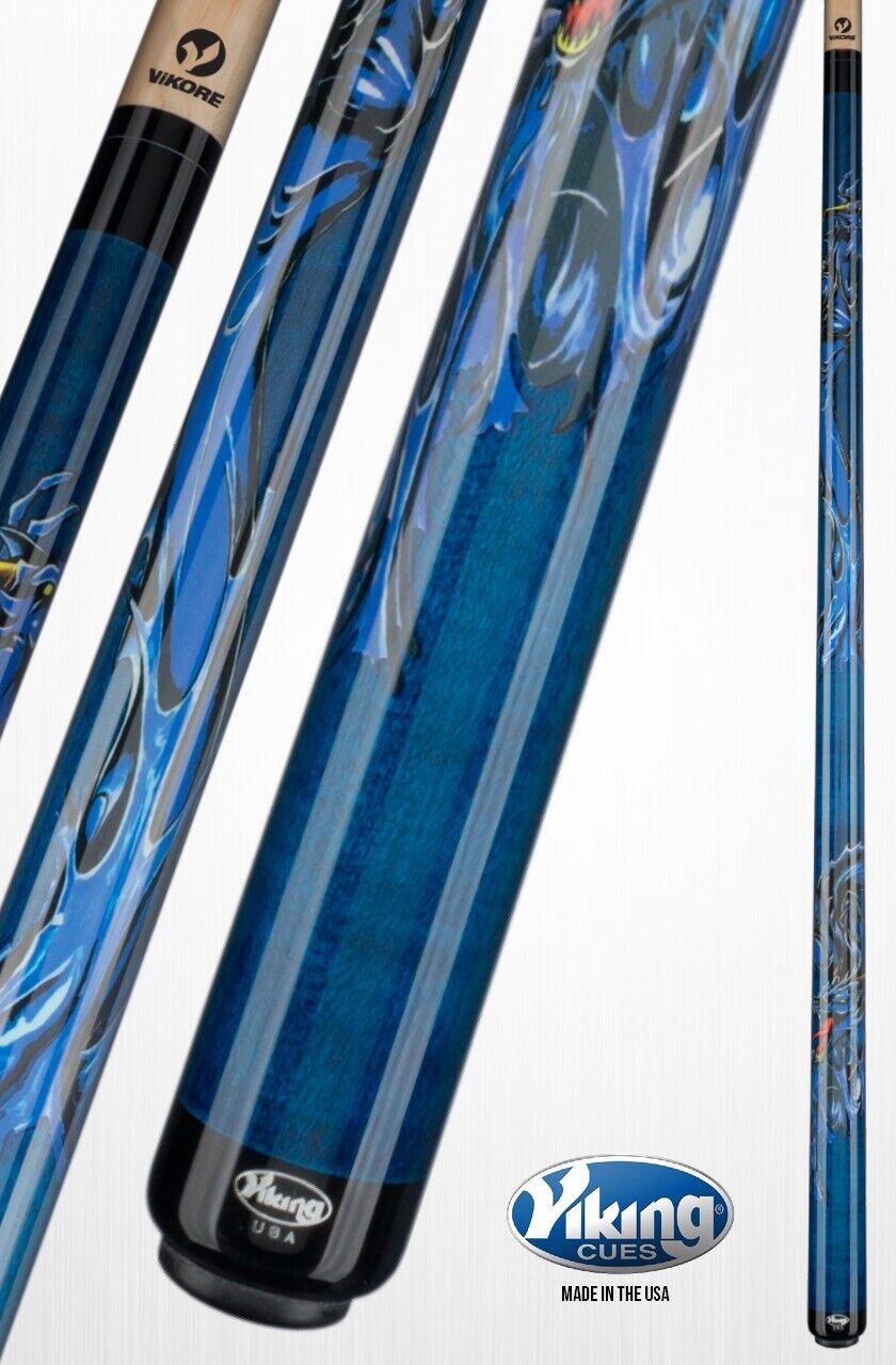 VIKING BLUE DRAGON POOL CUE 13.00 MM VIKORE SHAFT NEW SHIPS FREE N  FREE CASE