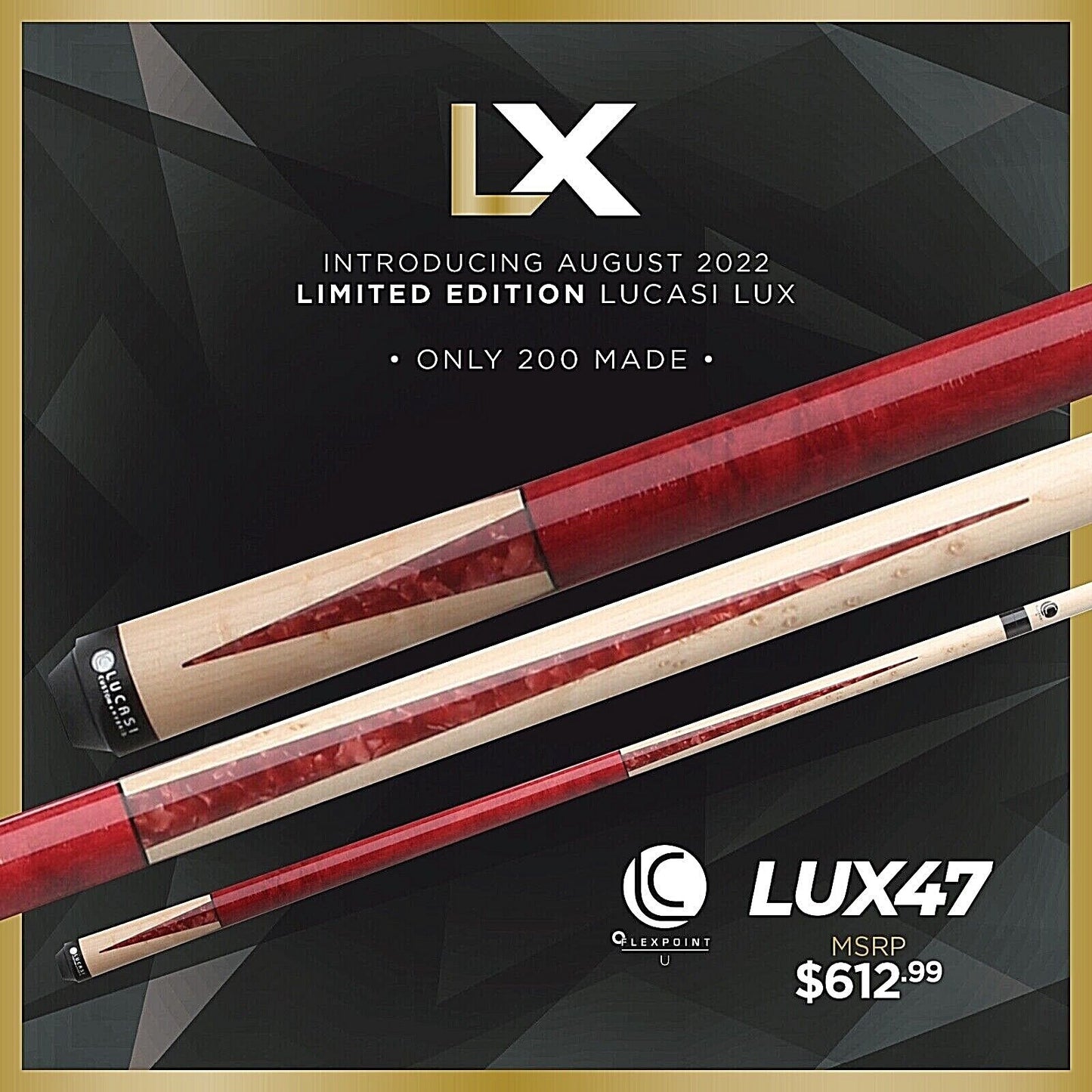 LUCASI LUX 47 CUSTOM CUE UNILOC 12.75MM LTD ONLY 200 MADE NEW FREE SHIPPING