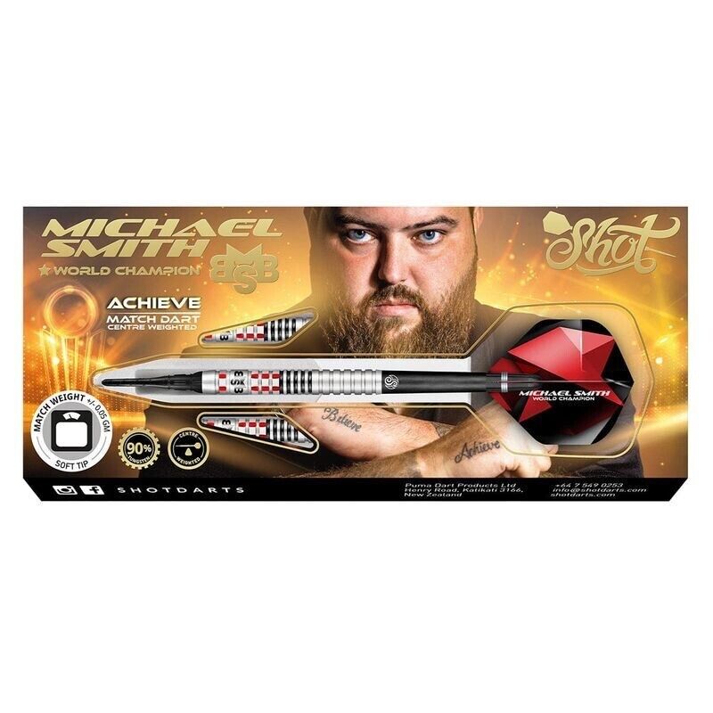 SHOT DARTS MICHAEL SMITH ACHIEVE 18 GRAM SOFT TIP SHIPS FREE N FREE FLIGHTS