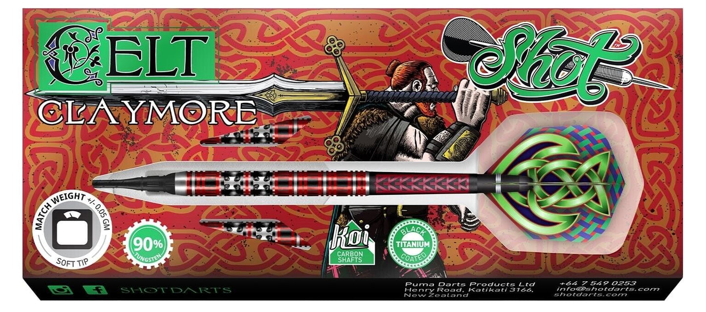 SHOT DARTS MODEL CELT CLAYMORE 18 GR TUNGSTEN SOFT TIP SHIPS FREE N FREE FLIGHTS