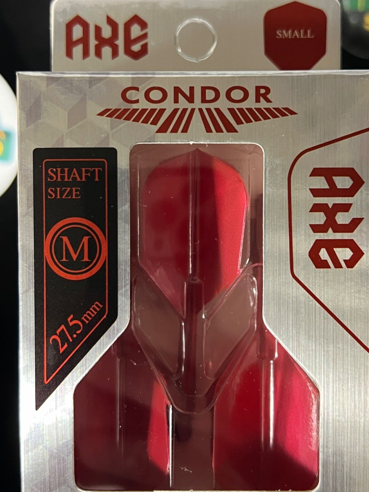 CONDOR RED METALLIC AXE MEDIUM LENGTH 27.5MM FLIGHT SMALL SHAPE SHIPS FREE