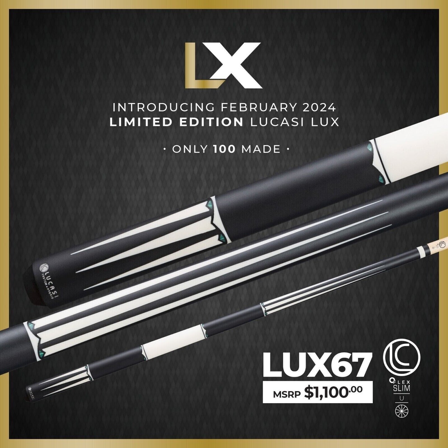 LUCASI LUX 67 LIMITED ED CUE UNILOC 12.5MM LTD ONLY 100 MADE NEW FREE SHIPPING