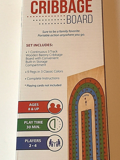 WODDEN BARONY CRIBBAGE BOARD CONTINUOUS 3 TRACK  WITH PEGS BRAND NEW SHIPS FREE