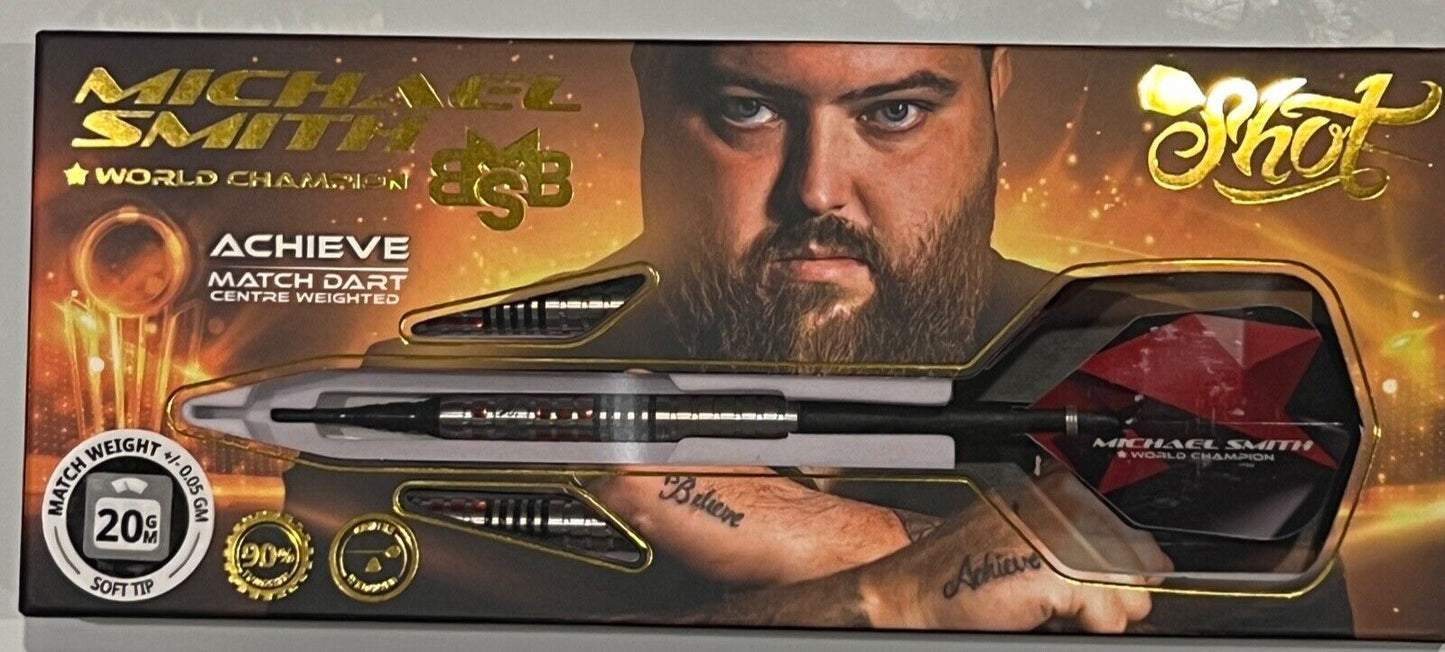 SHOT DARTS MICHAEL SMITH ACHIEVE 20 GRAM SOFT TIP SHIPS FREE N FREE FLIGHTS