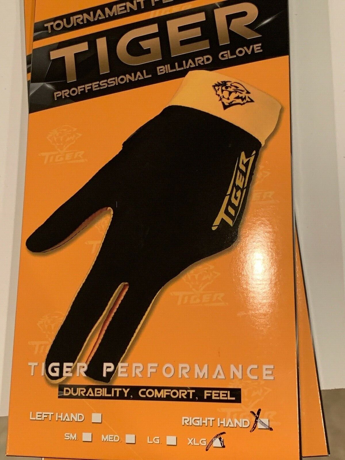 TIGER PRODUCTS PROFESSIONAL BILLIARD GLOVE RIGHT HAND X-LARGE  FREE SHIPPING