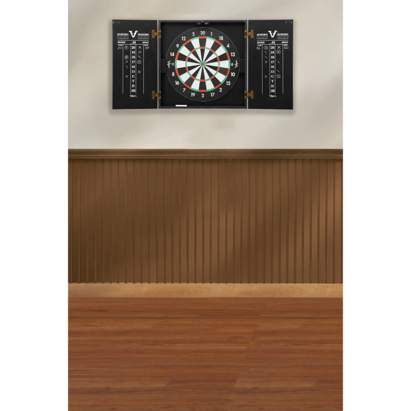 VIPER HIDEAWAY DARTBOARD CABINET REVERSIBLE BLACK FINISH OPEN ITEM  SHIPS FREE