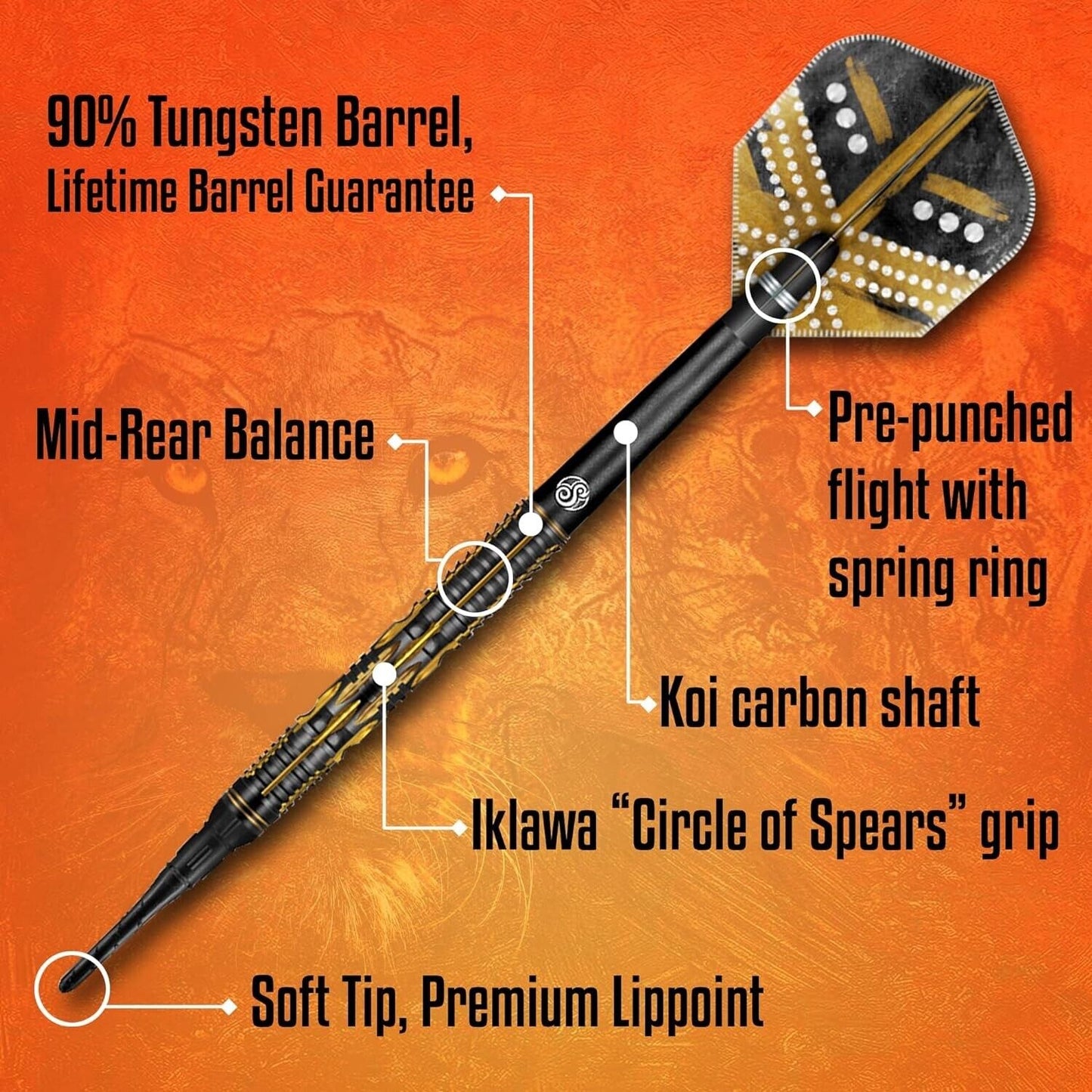 SHOT DARTS MODEL DEVON PETERSEN GREATNESS 18 GR TUNGSTEN SOFT TIP FREE FLIGHTS