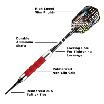 RED SURE GRIP DARTS FROM GLD 18 GRAM  NEW SHIPS FREE FLIGHTS FREE 20-0007-18