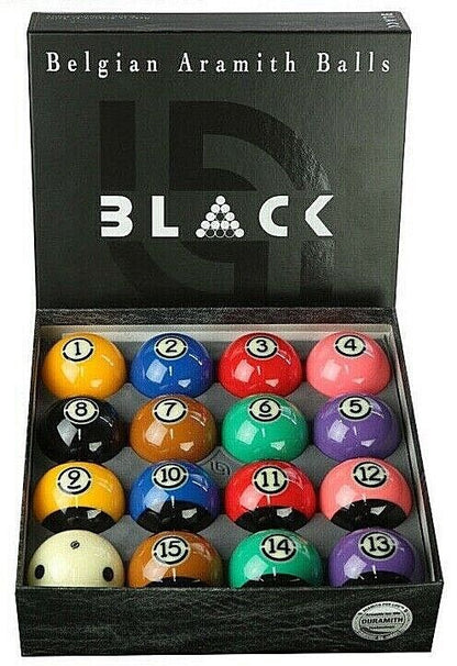 ARAMITH TOURNAMENT BLACK BELGIUM POOL BALLS 2 1/4" BRAND NEW SEALED SHIPS FREE