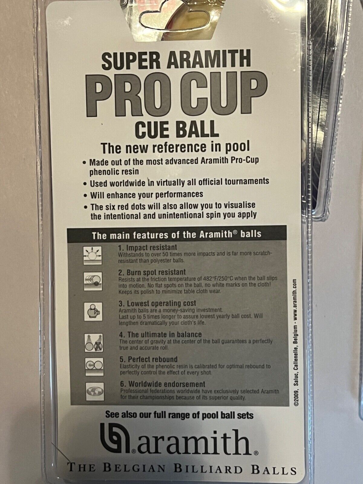 ARAMITH PRO CUP CUE BALL 2 1/4" NEW N PKG SHIP FREE N FREE TIPS  BEWARE COPYCATS