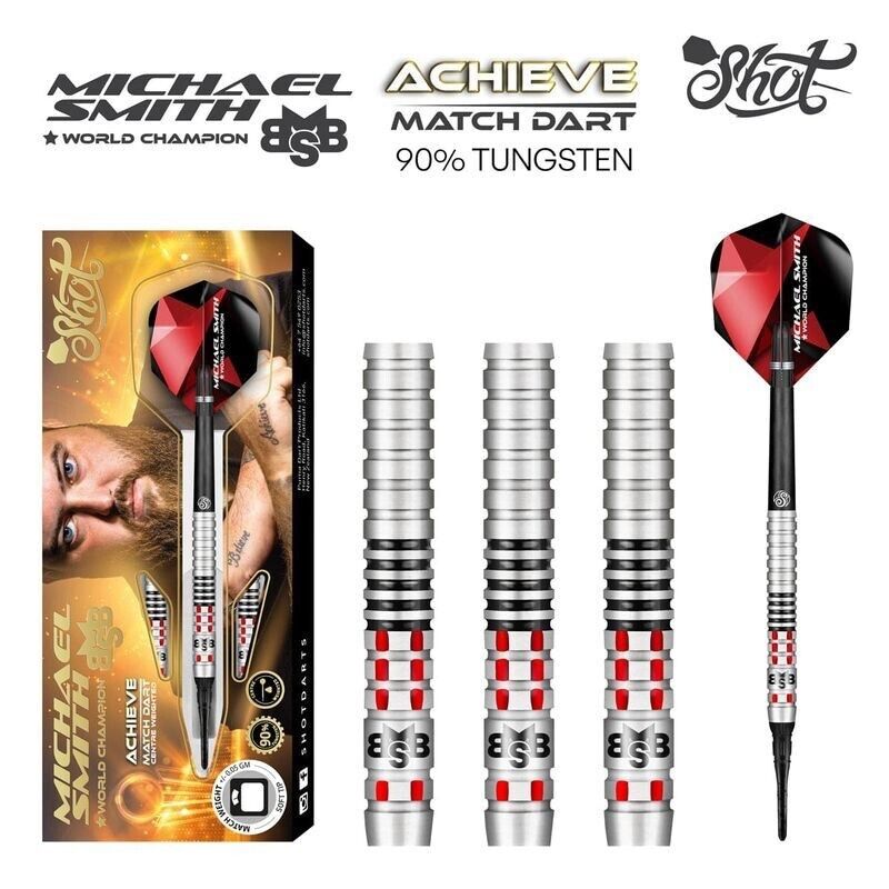 SHOT DARTS MICHAEL SMITH ACHIEVE 18 GRAM SOFT TIP SHIPS FREE N FREE FLIGHTS