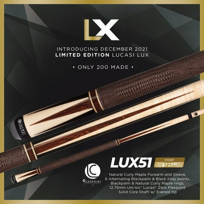 LUCASI LUX 51 CUSTOM CUE UNILOC LTD ONLY 200 MADE NEW FREE SHIPPING